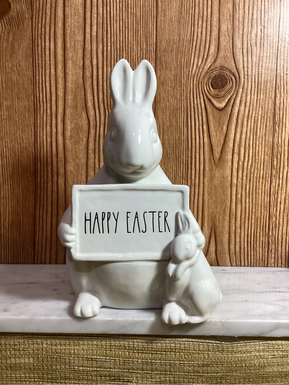 Rae Dunn by Magenta White Ceramic Bunny Figurine "Happy Easter"